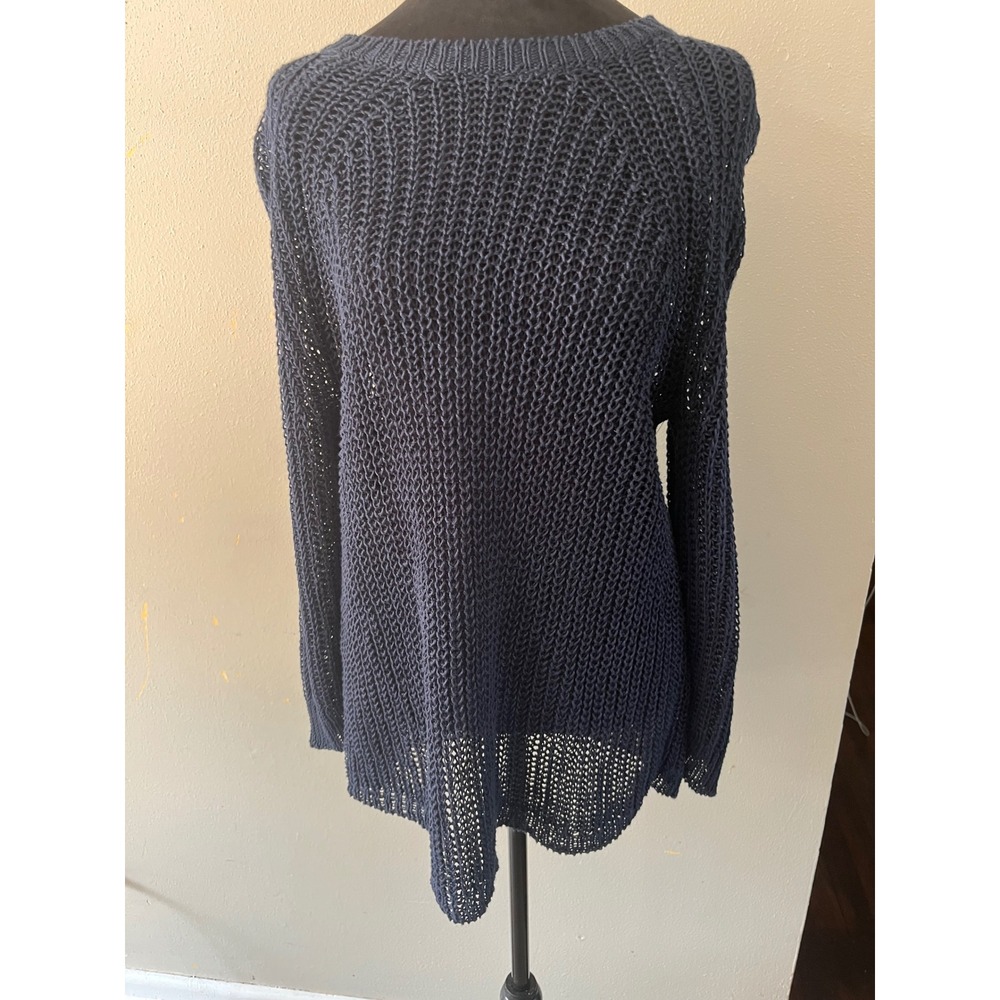 J.CREW‎ Sweater Open Knit 100% Linen Womens M Navy Blue Lightweight Minimalist